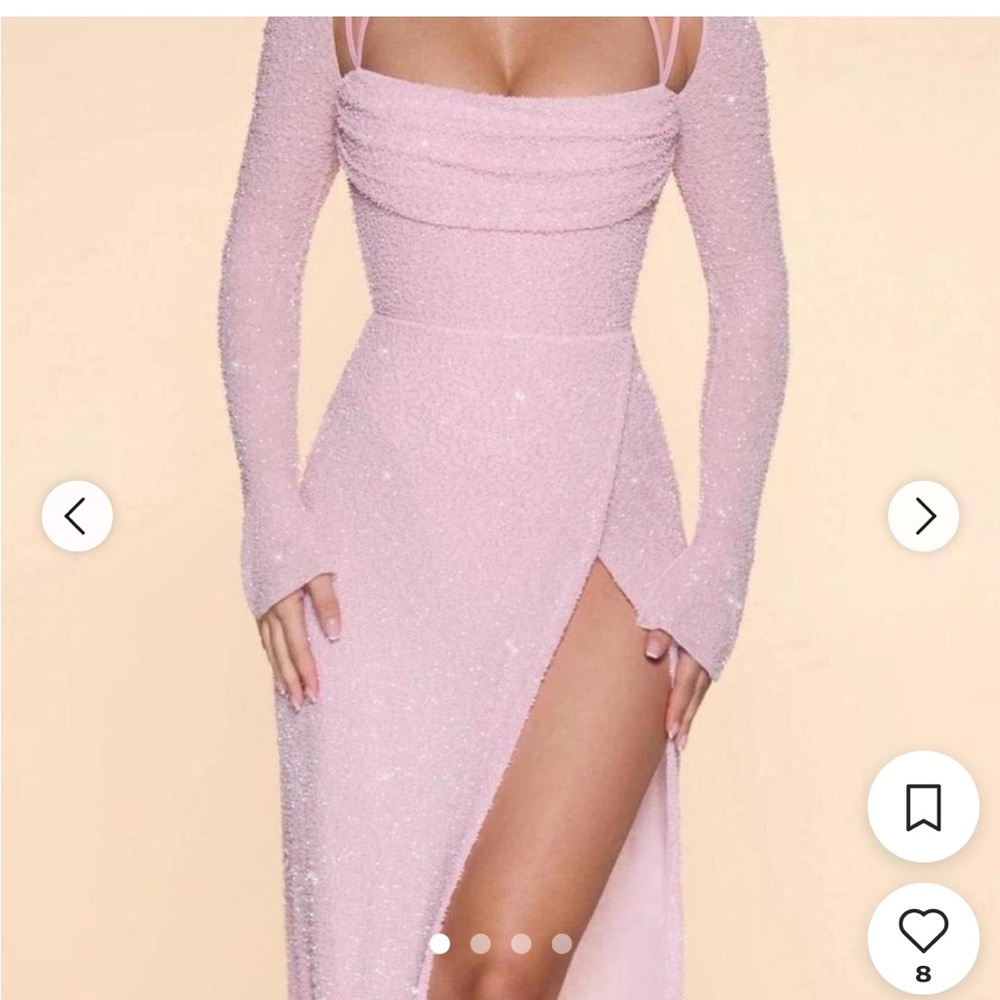 Oh Polly Embellished Cowl Neck Maxi Dress in Blush